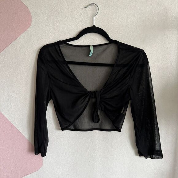 Tops - Y2K Tie Front Top, Whimsigoth, Witchy, Sheer Top, Office Siren,‎ Club Y2K